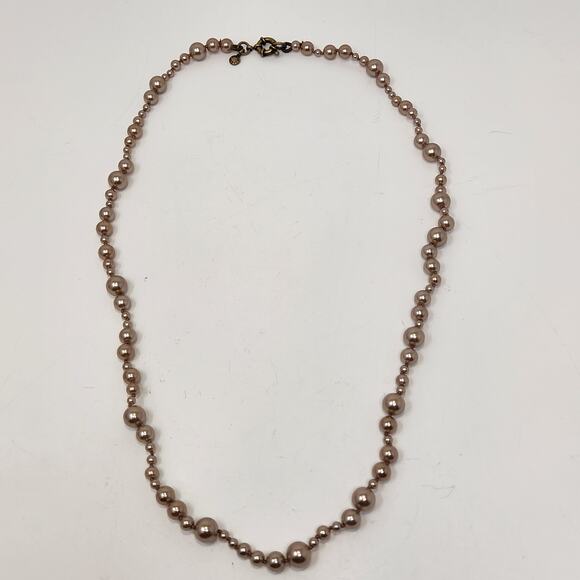 J Crew Champagne Glass Faux Pearl Strand Necklace Multi Size Beads Knotted - Picture 2 of 5